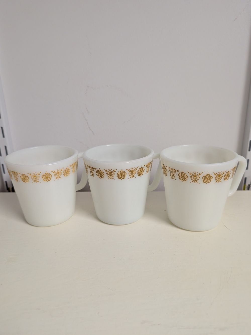 Vintage Pyrex Butterfly Gold No. 1410 Milk Glass Mugs Set of 3